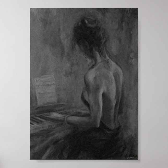 Poster Pianista Mujer Original CharcoilAtwork Impresiones (Frente)