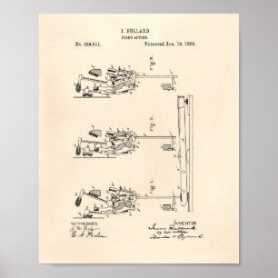 Pôster Piano Action 1886 Patent Art Old Peper