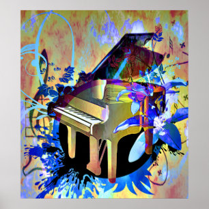 Pôster Piano colorido Digital Funky