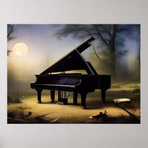 Poster Piano Floresta Moonlit Arte Digital