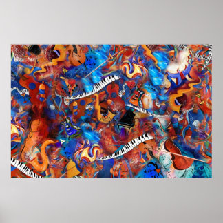 Poster Piano Guitar Música Saxofônica Loucura