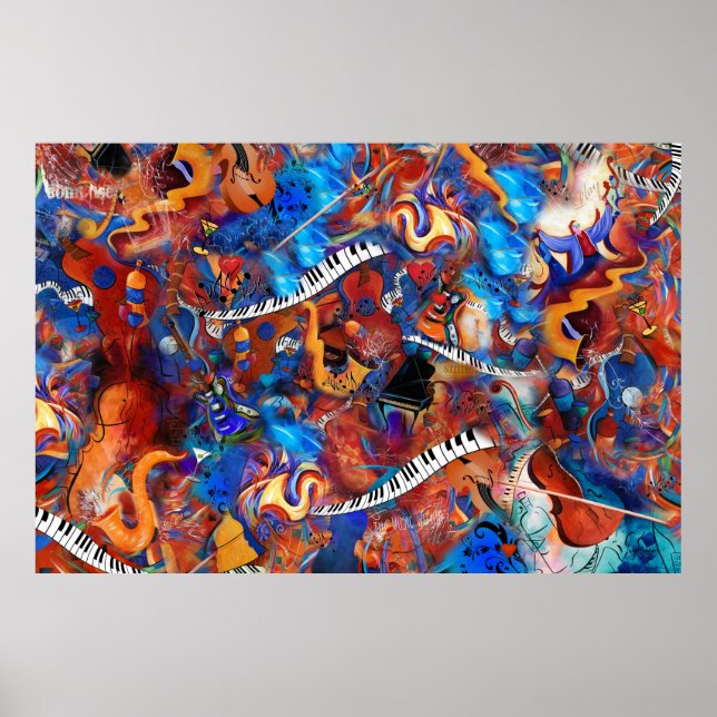 Poster Piano Guitar Música Saxofônica Loucura (Frente)