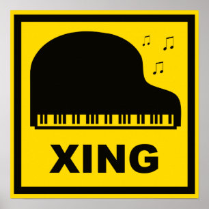 Poster Piano que cruza o sinal de tráfego de Xing
