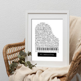 Poster Piano Word Cloud Gift for Piano Teacher