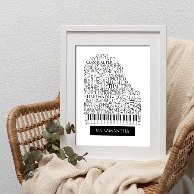 Poster Piano Word Cloud Gift for Piano Teacher (Criador carregado)