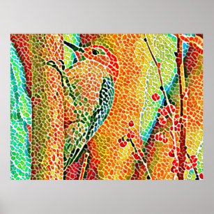 Poster Pica-pau colorida no mosaico de Tree Faux