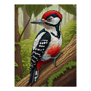Pôster Pica-Pau Colorido na Floresta