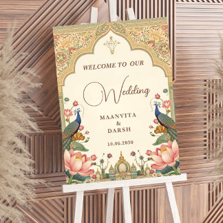 Poster Pichwai Indian Lotus Peacock Wedding Welcome Sign