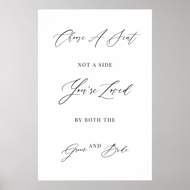 Poster Pick a Seat Not a Side Wedding Sign (Frente)