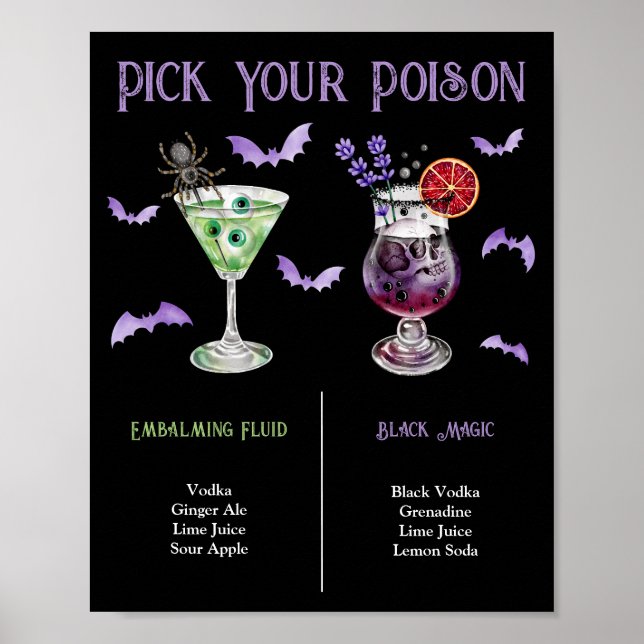 Poster Pick Your Poison Halloween 2 Cocktail Menu  (Frente)