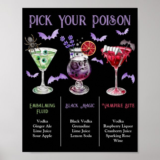 Poster Pick Your Poison Halloween 3 Cocktail Menu  (Frente)