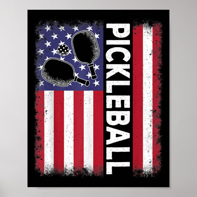 Poster Pickleball American Flag Engraçado Pickleball Vi (Frente)