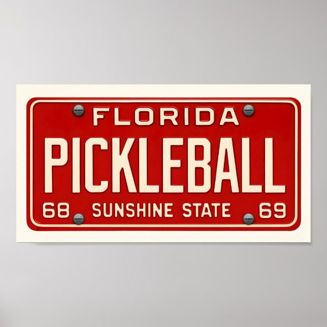 Poster Pickleball Player Art Retro Florida License Plate (Frente)