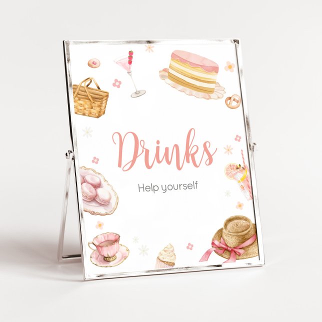 Poster Picnic Baby Brunch Chá de fraldas Bebidas (Picnic Baby Brunch Baby Shower Drinks Sign)