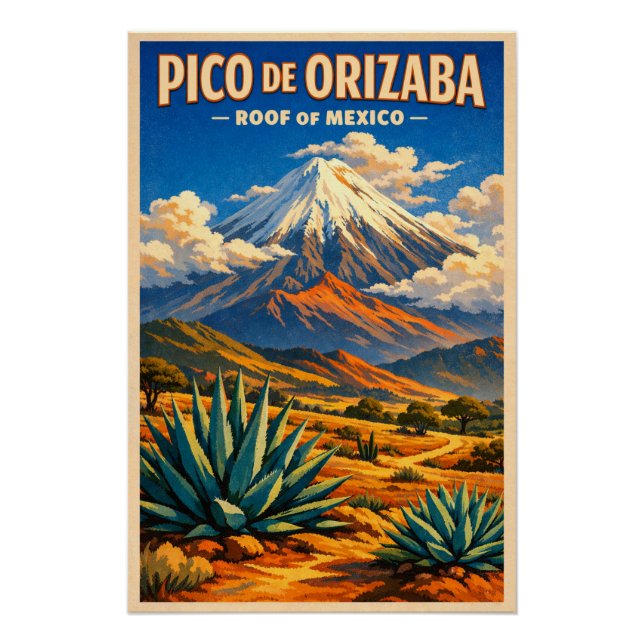 Pôster Pico de Orizaba, México, em um clássico retrô (Frente)
