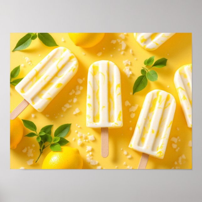 Poster Picolé de Limão Padrão de Comida de Verão Amarelo (Frente)