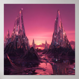 Poster Picos de Cristal sob um Crepúsculo Rosa Vibrante