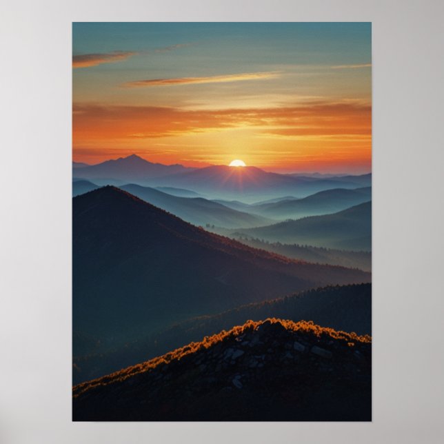 Poster Picos do nascer do sol abstrato (Frente)