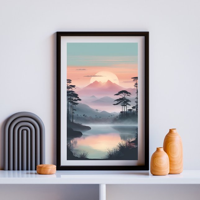 Poster Picos Gêmeos Sob o Sol Rosado (Criador carregado)