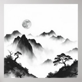 Poster Picos lunares: Lua cheia e Arte Carvões de Montanh