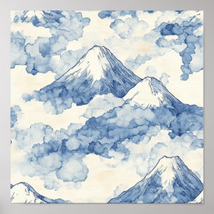 Poster Picos Nebulosos – Paisagem Montanhosa em Aquarela