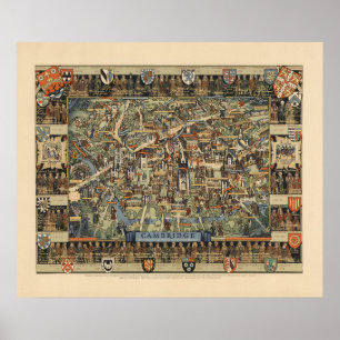 Poster Pictorial Map of Cambridge, Inglaterra