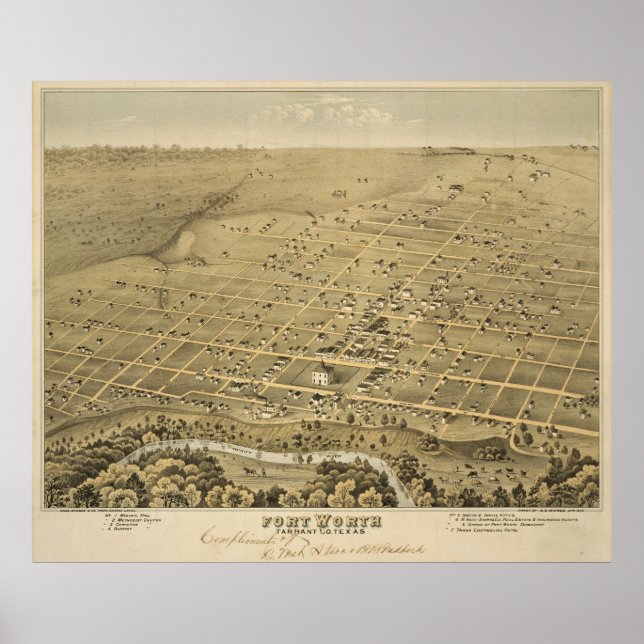 Poster Pictorial Map of Fort Worth Texas (1876) (Frente)