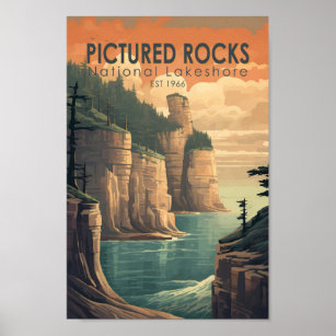 Poster Picture Rocks National Lakeshore Viagem Vintage