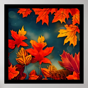Poster Picturesque Rustic Autumn Maple Leaves