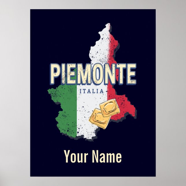 Poster Piemonte Itália Retro Região Mapa Vintage Pasta (Frente)