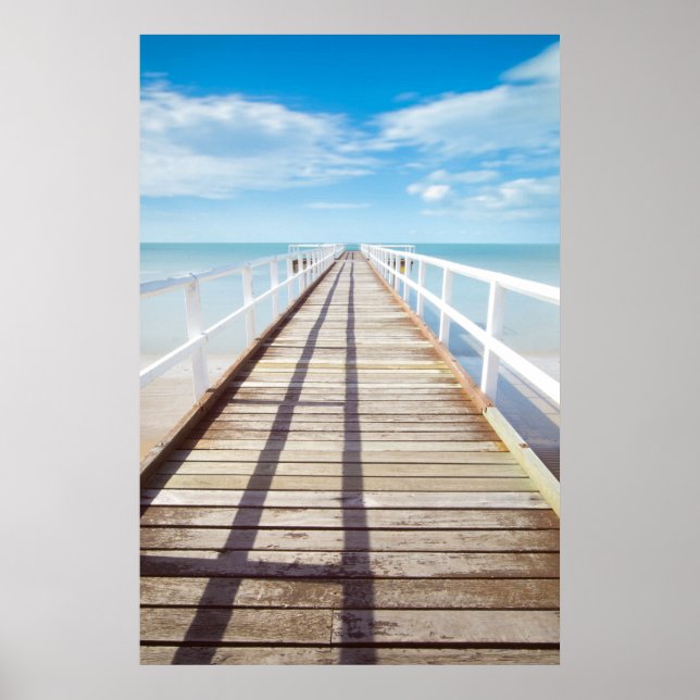 Poster Pier de Madeira para Oceano Azul (Frente)