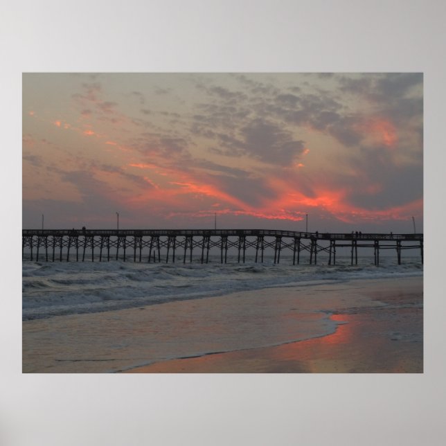 Poster Pier e Sunset - Ilha Oak, NC (Frente)