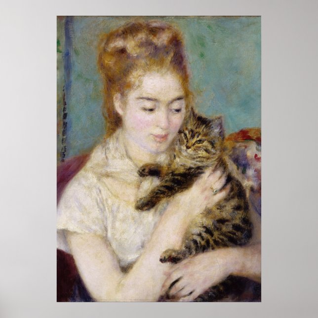 Poster Pierre A Renoir | Mulher com gato (Frente)
