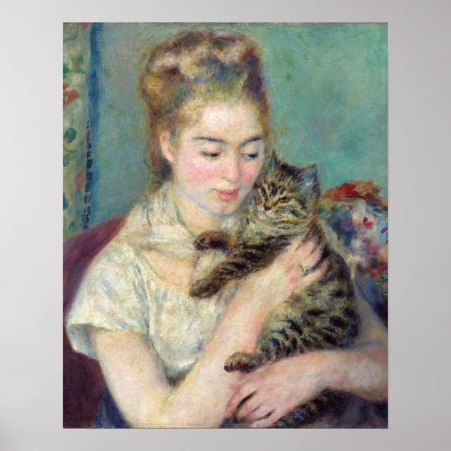 Poster Pierre-Auguste Renoir - Mulher com um Gato (Frente)