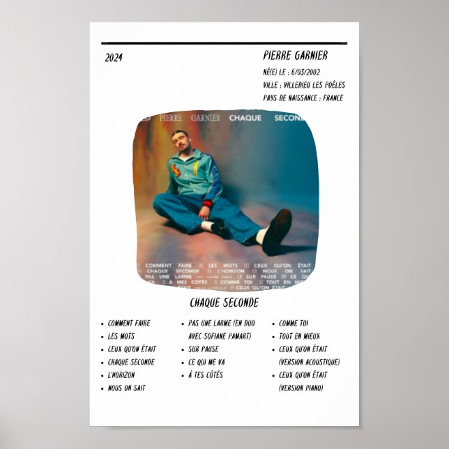 Poster Pierre Garnier – Album "Chaque Seconde" (Frente)