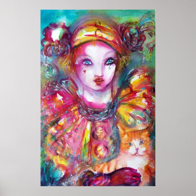 Pôster PIERROT WITH CAT / Venetian Mascarada Máscaras (Frente)