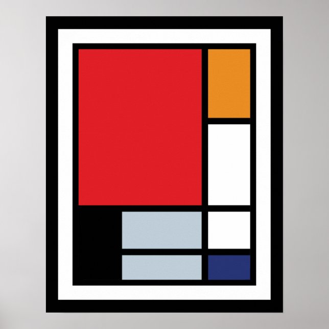 Poster Piet Mondrian - Composição com Plano Vermelho Gran (Frente)