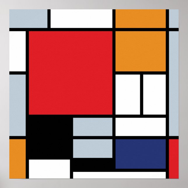 Poster Piet Mondrian - Composição com Plano Vermelho Gran (Frente)