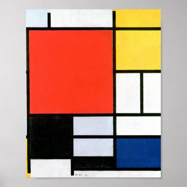 Poster Piet Mondrian Composição Vermelho Amarelo Azul | Zazzle Brasil