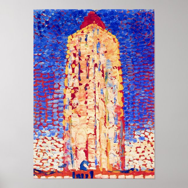 Pôster Piet Mondrian - Farol em Westkapelle Arte Fino (Frente)