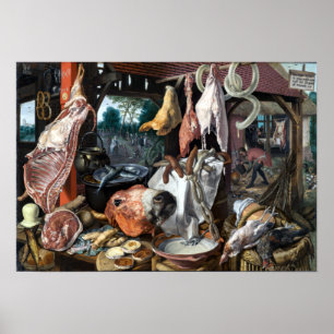 Poster Pieter Aertsen, um estábulo de carne com a famíl