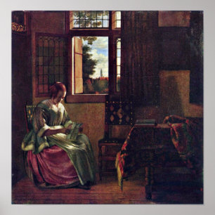 Poster Pieter de Hooch - mulher que lê uma letra