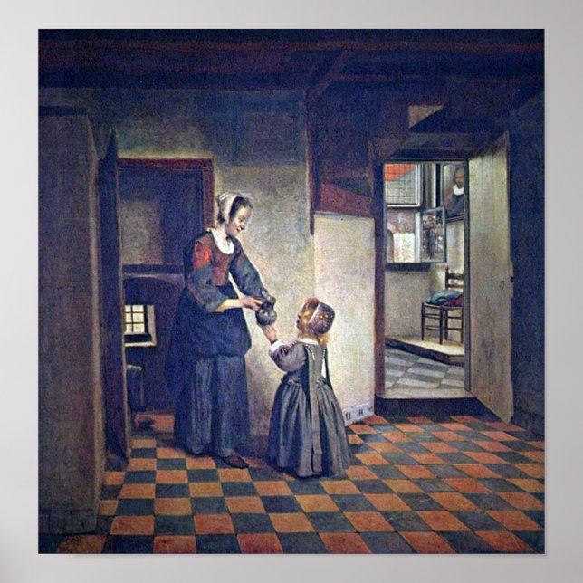 Pôster Pieter de Hooch - Uma mulher com uma criança deses (Frente)