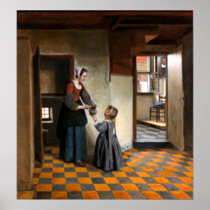 Poster Pieter de Hooch Uma mulher com uma criança em um 