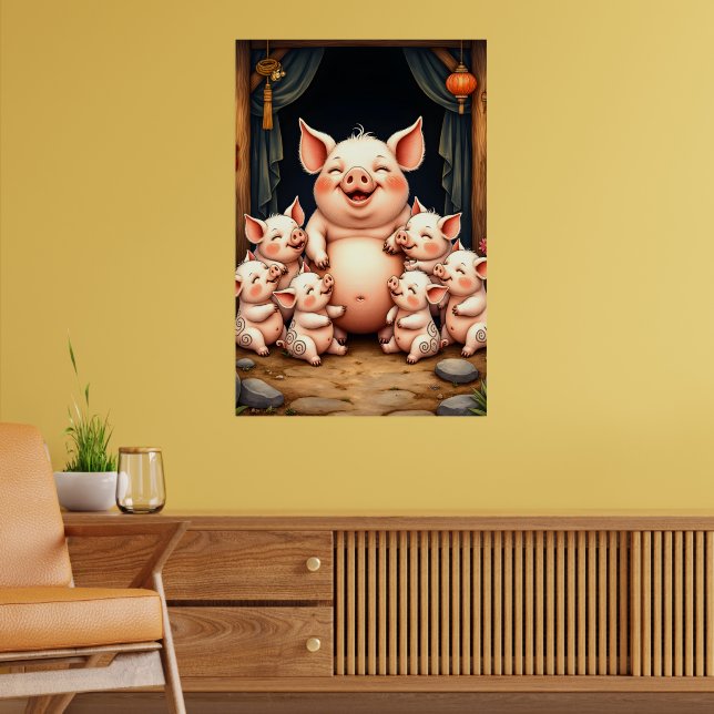 Poster  Pig Art – Mother & Piglets (Sala de Estar 2)