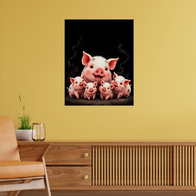 Poster Pig Artwork – Mother Pig & Piglets (Sala de Estar 2)