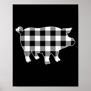 Poster Pig Black & White Buffalo Xadrez Feliz Christm