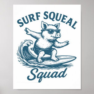 Poster Pig Squeal Squad Surfista de Humor, Verão