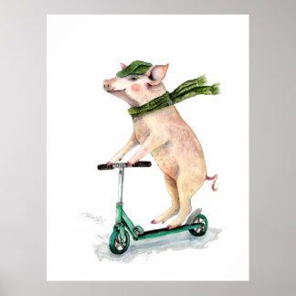 Poster Piggy em um patinete