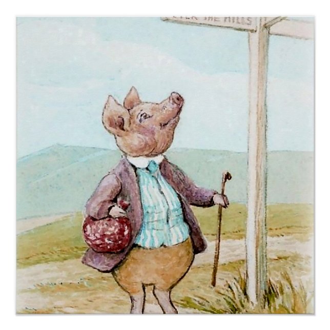 Pôster Pigling Bland Indo ao Mercado por Beatrix Potter (Frente)